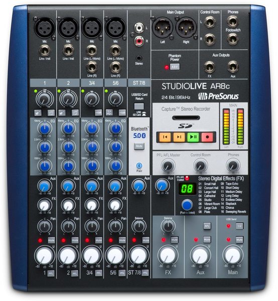 STUDIOLIVE AR8C: 8-CHANNEL USB-C COMPATIBLE AUDIO INTERFACE / ANALOG MIXER / STEREO SD RECORDER